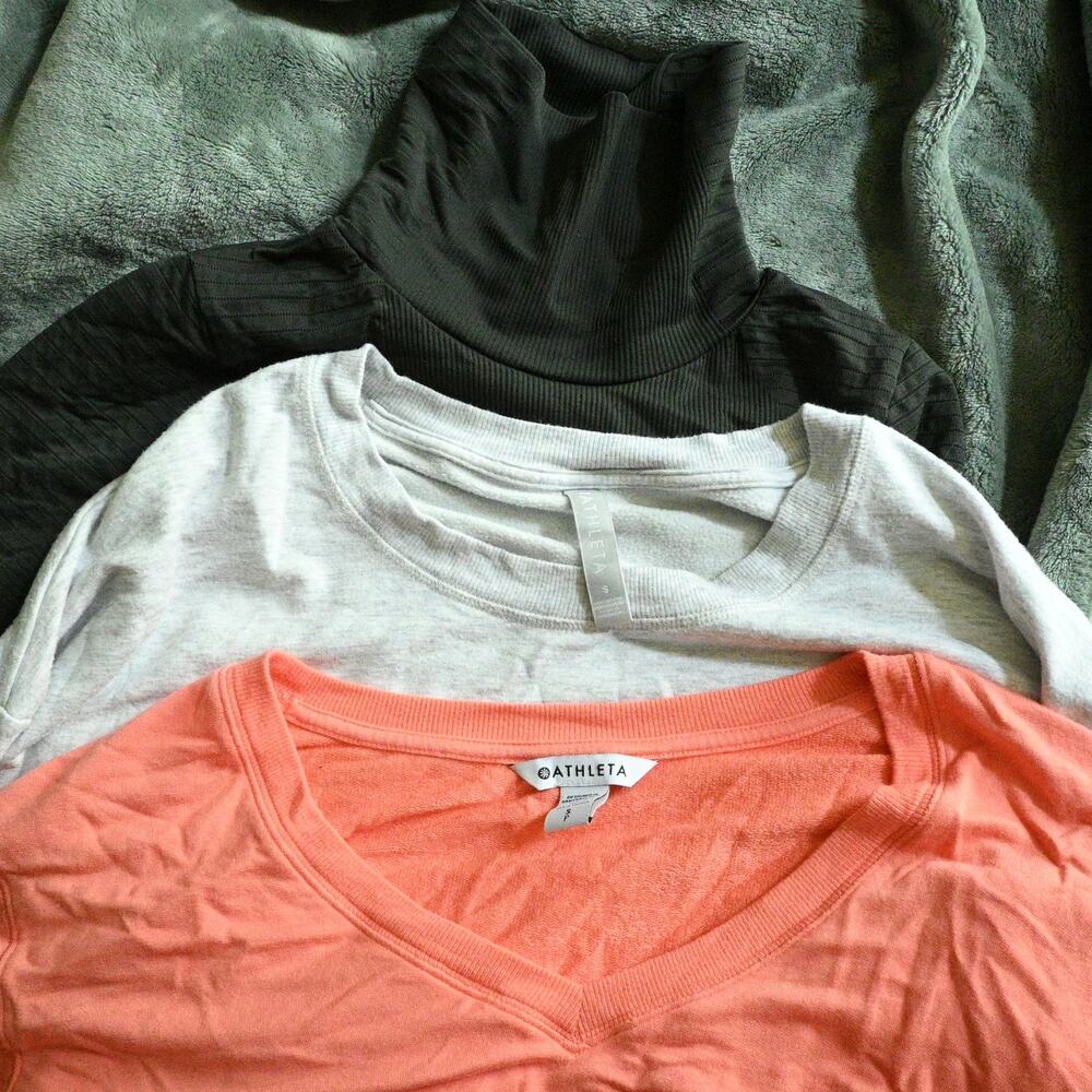 Lot of 3 Athleta Women's S Long Sleeve Sweaters/Tops Stretch Casual